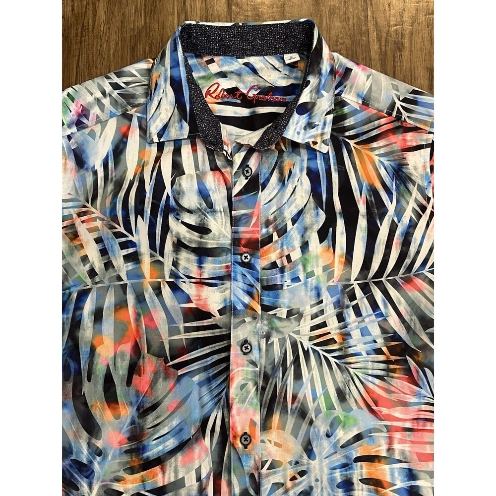 Robert Graham Mens Tropical Leaf Abstract Print Button Down Shirt Small